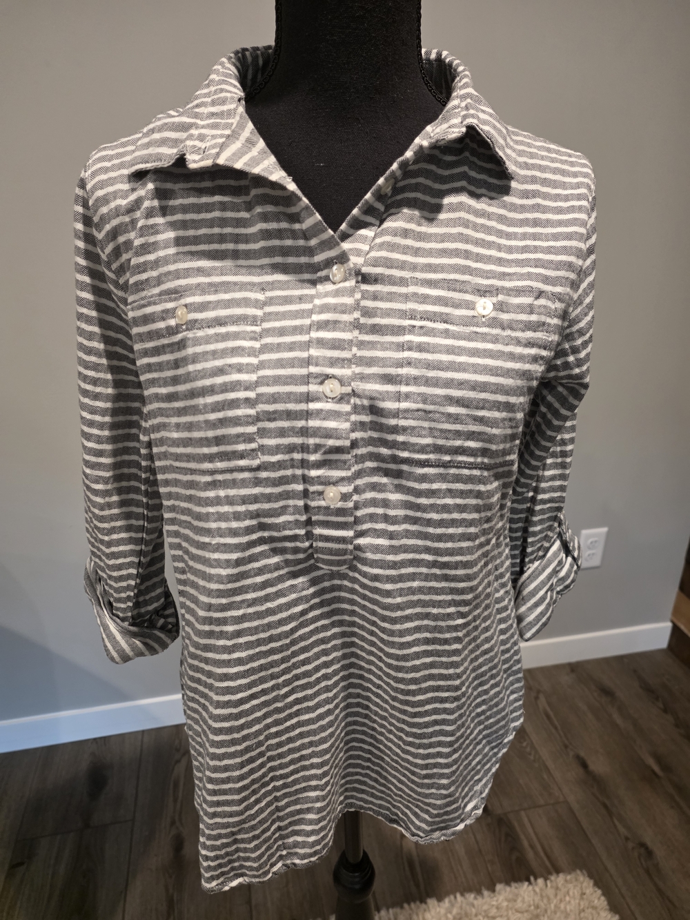 Love Notes Gray and White Striped Button-Front Shirt